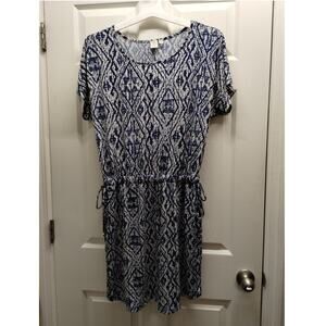 Saint Tropez West Size 1X Blue & White Nautical Diamond Drawstring Waist Dress